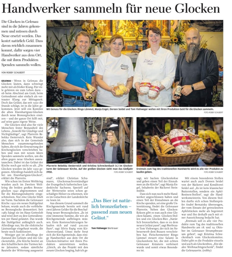 Freie Presse Artikel "Handwerker sammeln für neue Glocken"